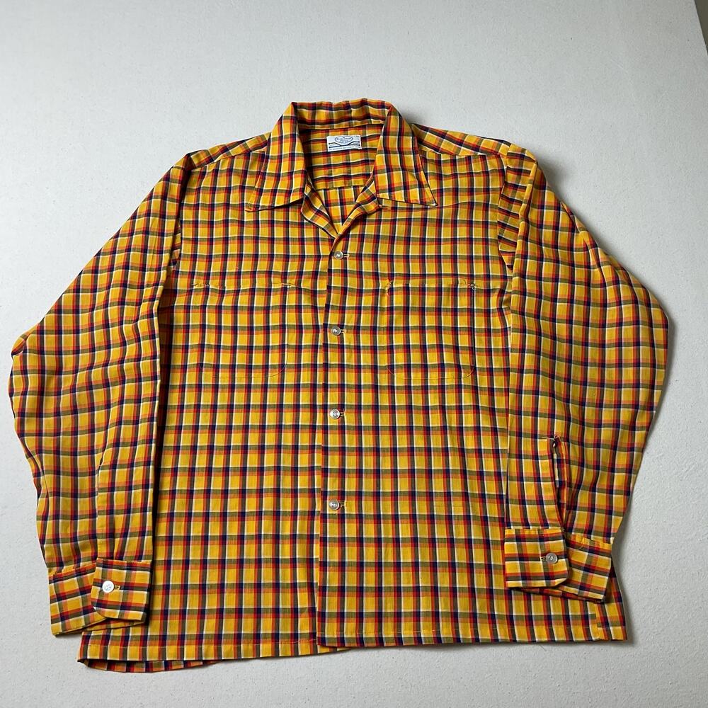Vintage Permanent Press Mens Size L Long Sleeve Yellow Plaid Dress shirt